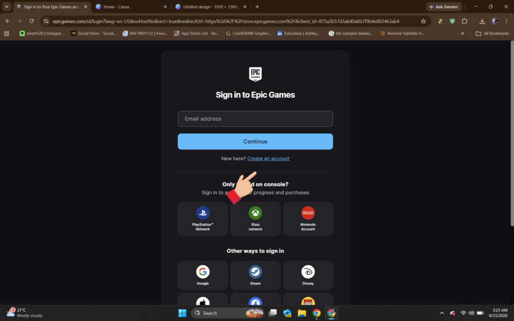 Scroll down and click on the Create an Account button.