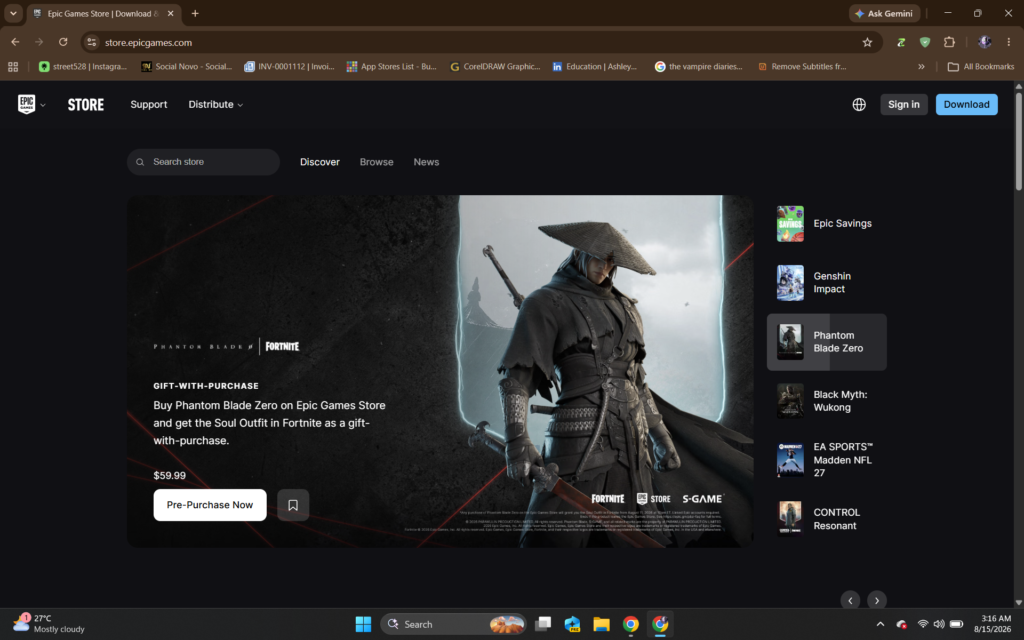 Epic Games homepage